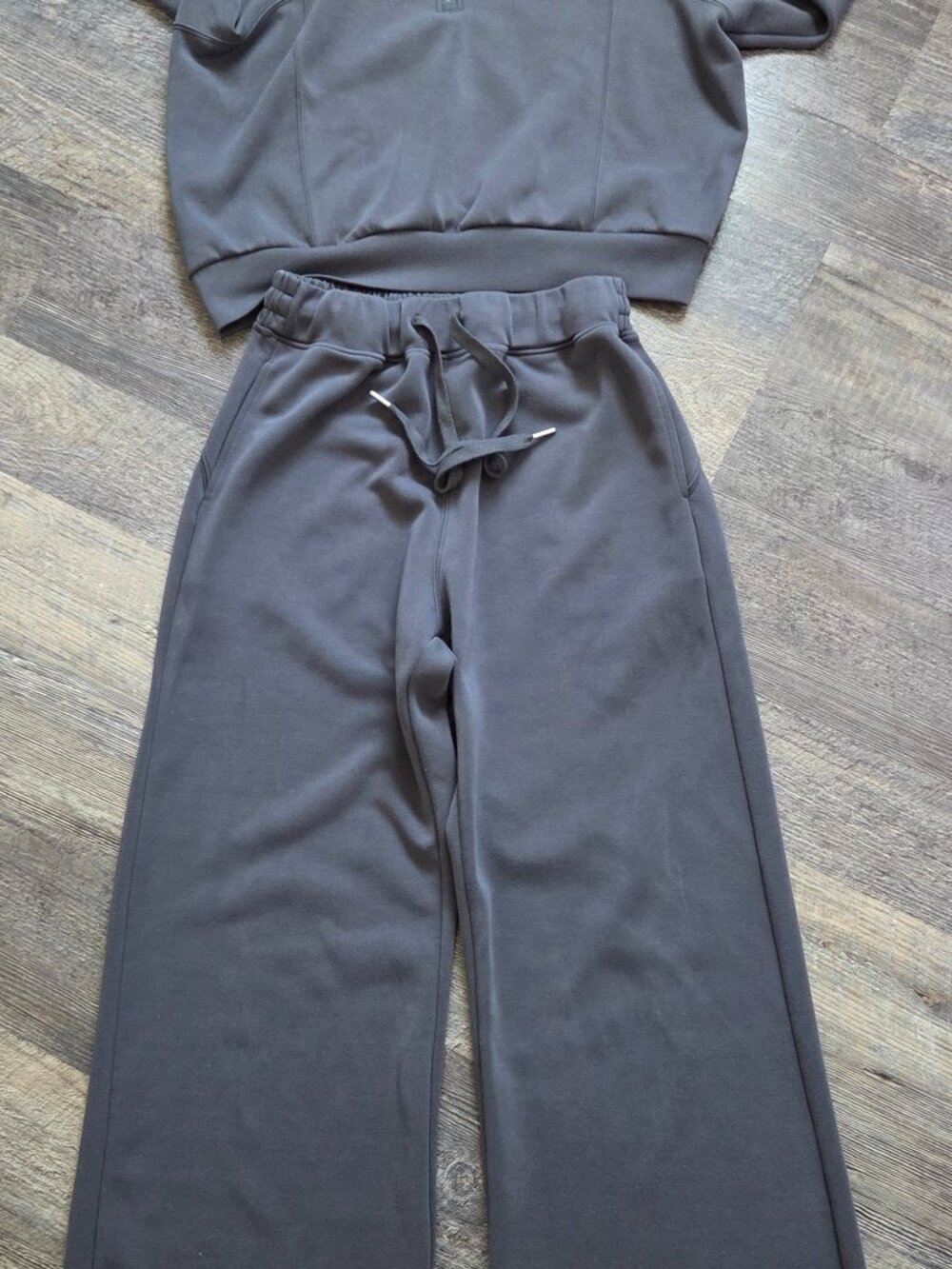 2-Pc Lounge Set Modal Air Essential - 1/4 Zip Top + Wide-Leg Pants Gray Sz Small